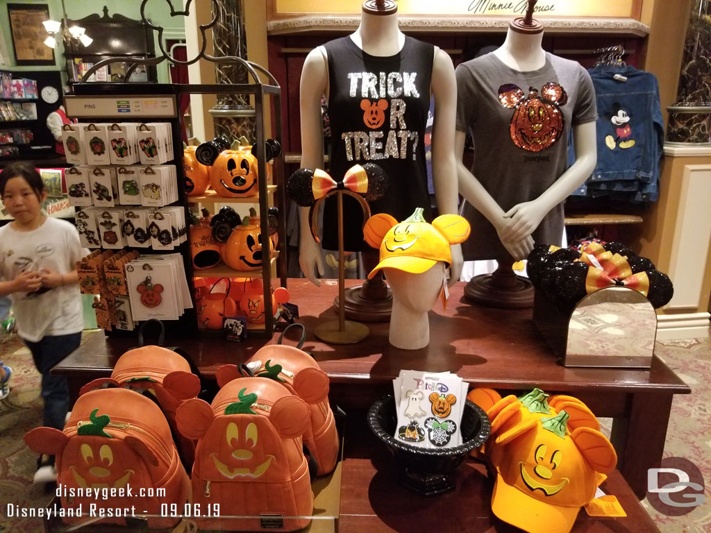 Some of the Halloween merchandise in the Disney Showcase on Main Street USA