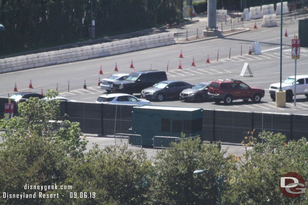 A parking toll booth moved to the left out of the way of the work.