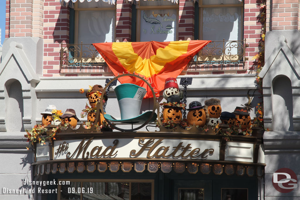 Main Street USA is decked out for the season as usual with bunting and pumpkins.