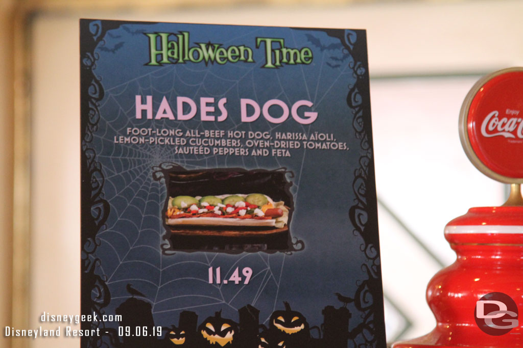 Refreshment Corner Halloween Time hot dog.