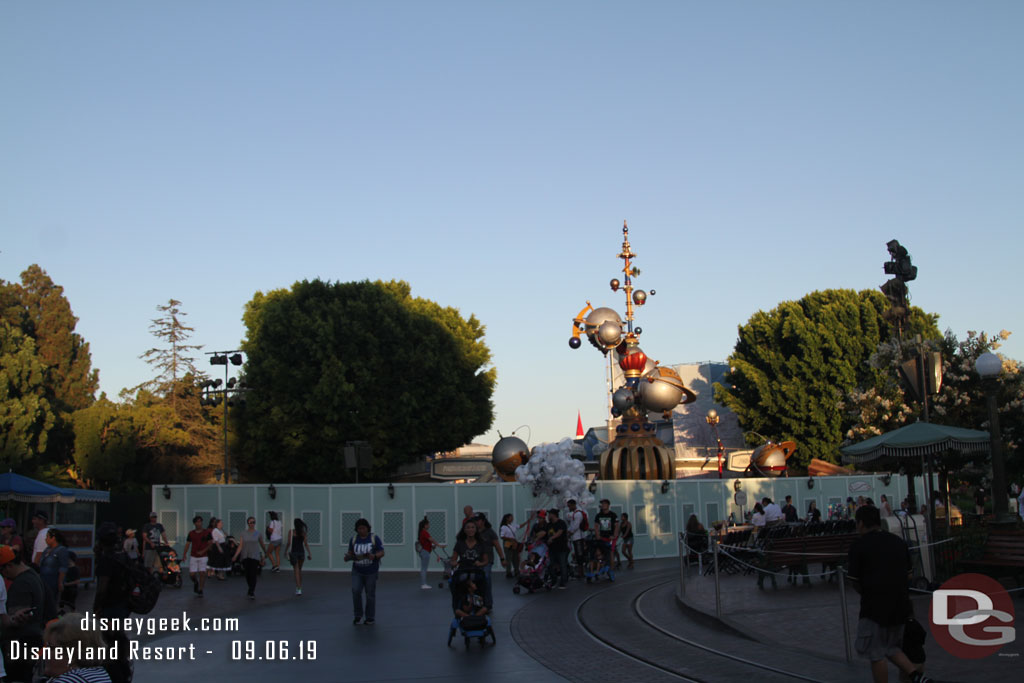 Work is still underway on the Tomorrowland entrance area.