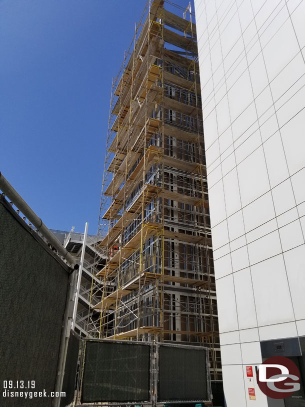 A ground level view of the new elevator shaft.