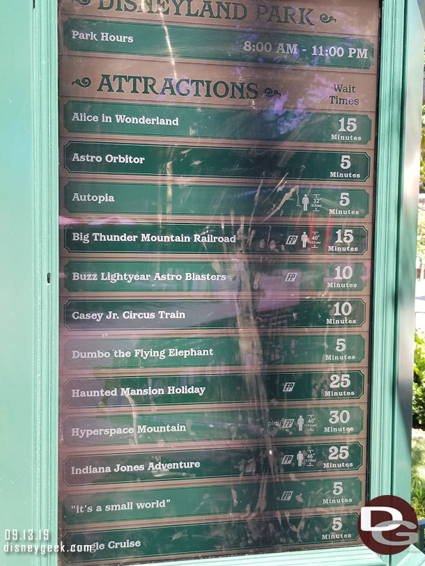 Disneyland wait times at 2:27pm