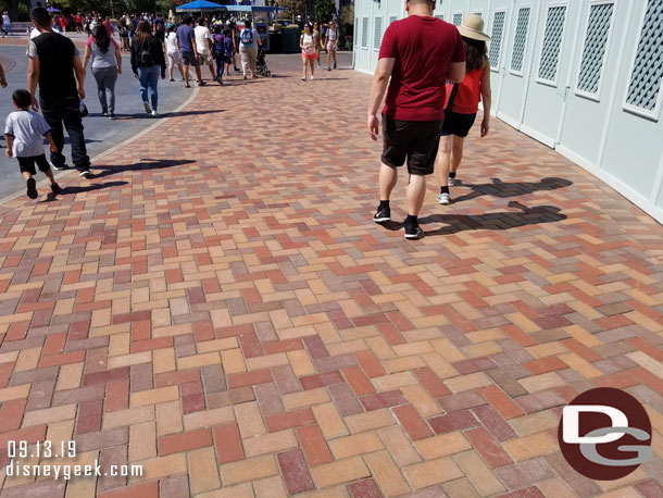 The recently completed brick work and curb removal in the hub.