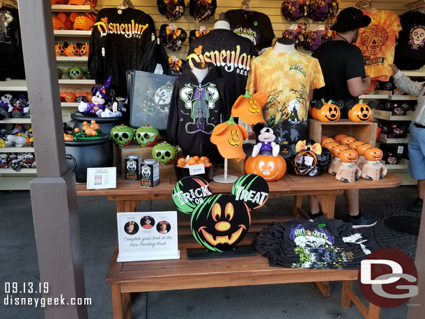 Halloween Merchandise took over the former Lion King kiosk across from Paradise Gardens Park near the Little Mermaid.