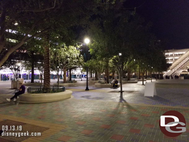 A walk through the new tram plaza after dark.