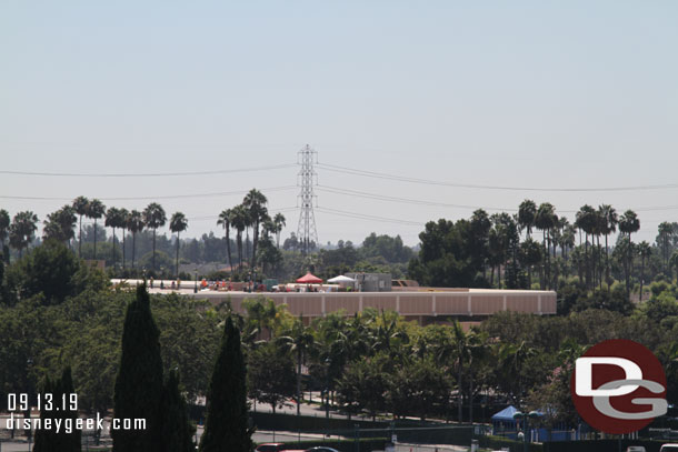 Work on the roof level parking at the Disneyland Hotel, hard to tell what is being done from this distance.