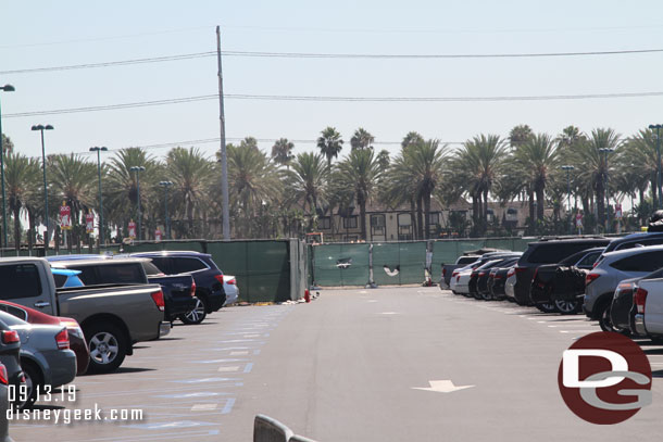 Fences up in the Simba parking lot.  This is being used as the primary parking lot for Downtown Disney.