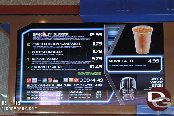 Current prices at Tomorrowland Terrace (Galactic Grill)