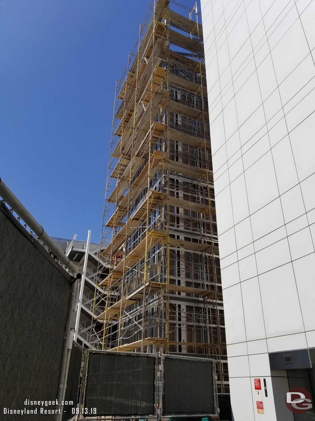 A ground level view of the new elevator shaft.