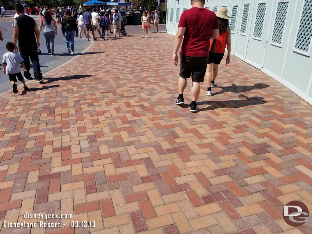 The recently completed brick work and curb removal in the hub.