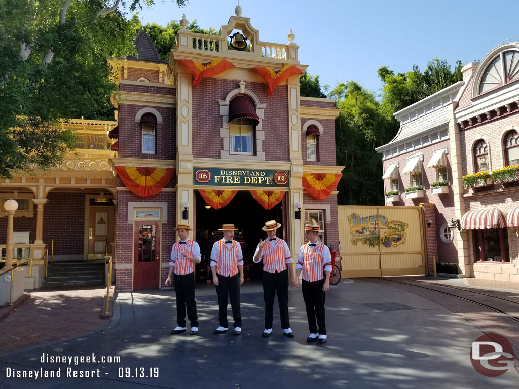 The Dapper Dans of Disneyland were performing in Town Square.