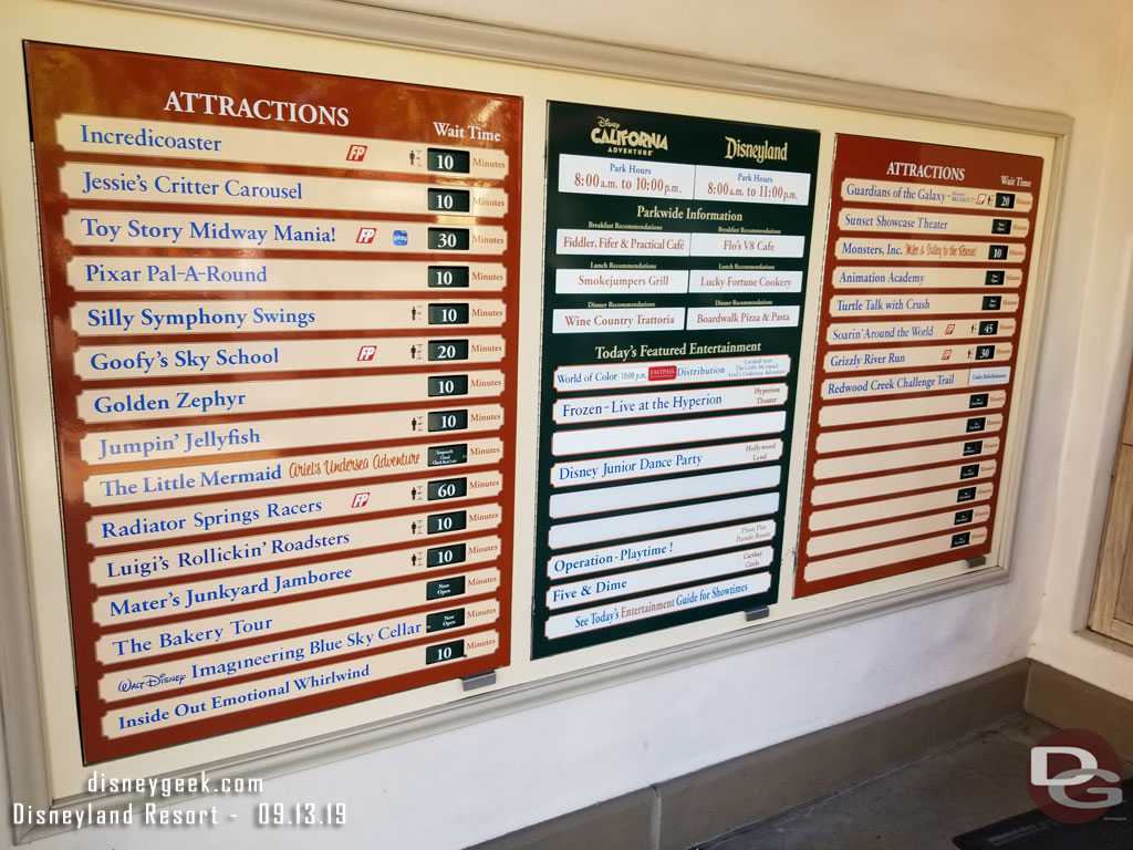 Some Disney California Adventure waits at 2:55pm