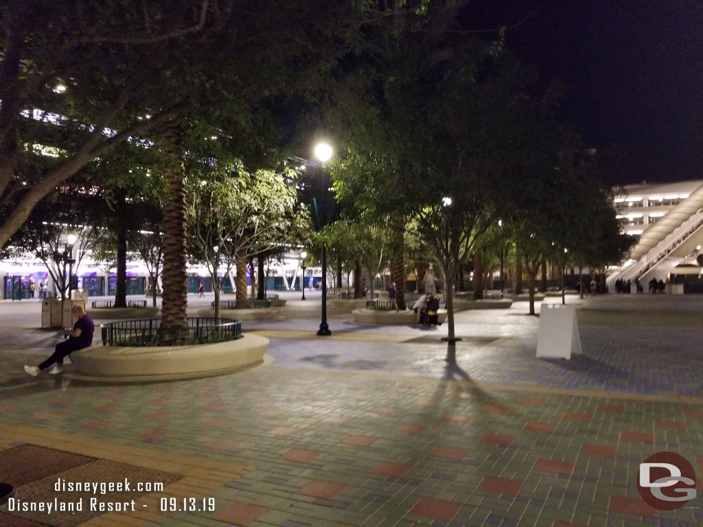 A walk through the new tram plaza after dark.