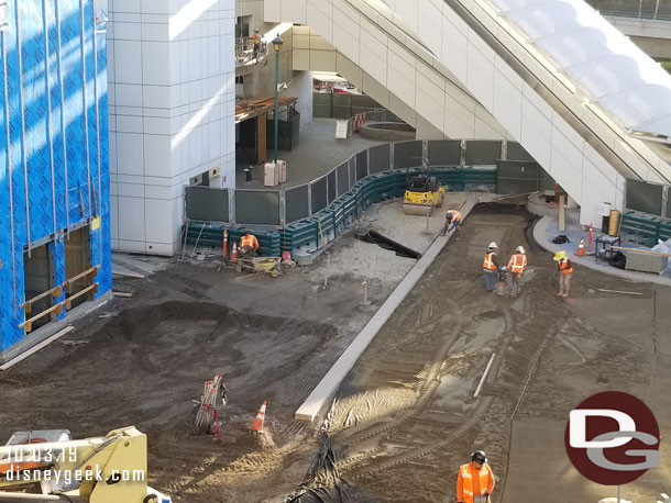 Preparations for new pavers in the area between the elevators and rest of the tram stop.