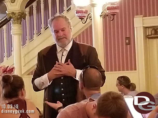 While eating a magician was making the rounds to tables.  He appears to be one of the performers who took part in the 2014 Halloween Carnival in Big Thunder Ranch.  He did not visit our table though.