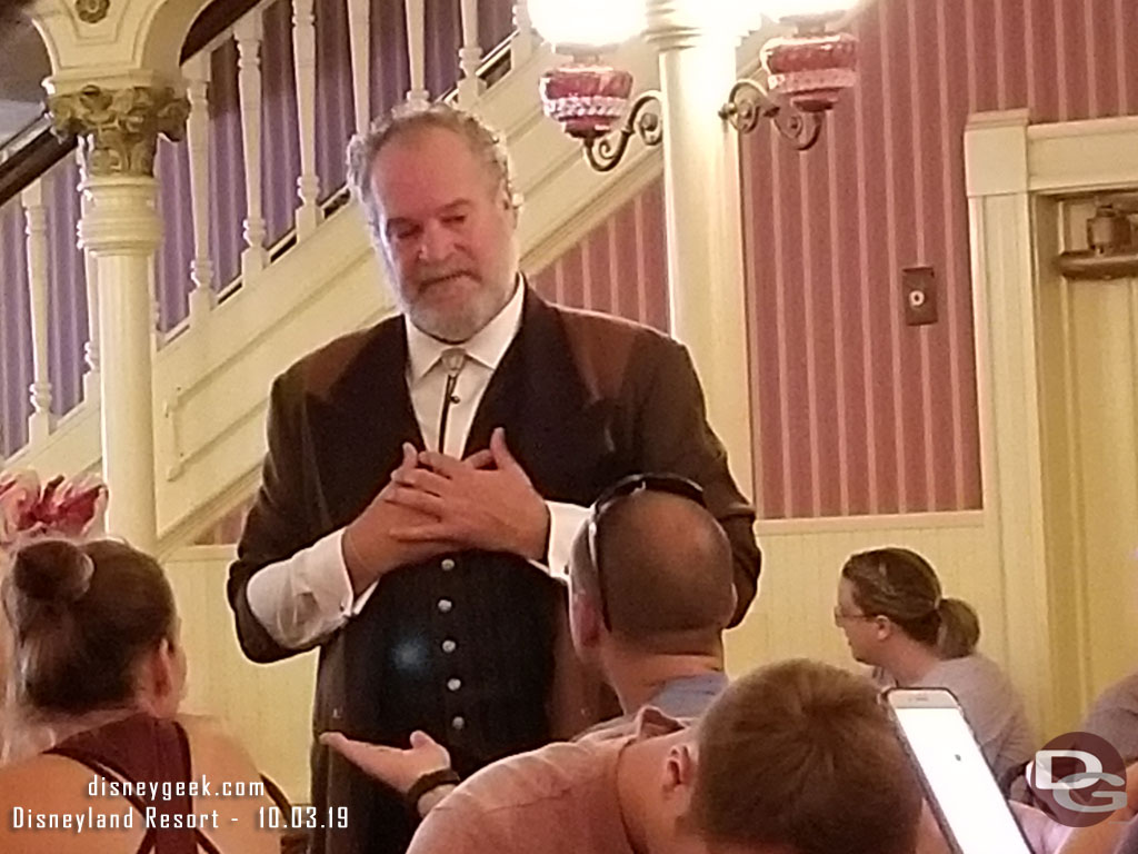 While eating a magician was making the rounds to tables.  He appears to be one of the performers who took part in the 2014 Halloween Carnival in Big Thunder Ranch.  He did not visit our table though.