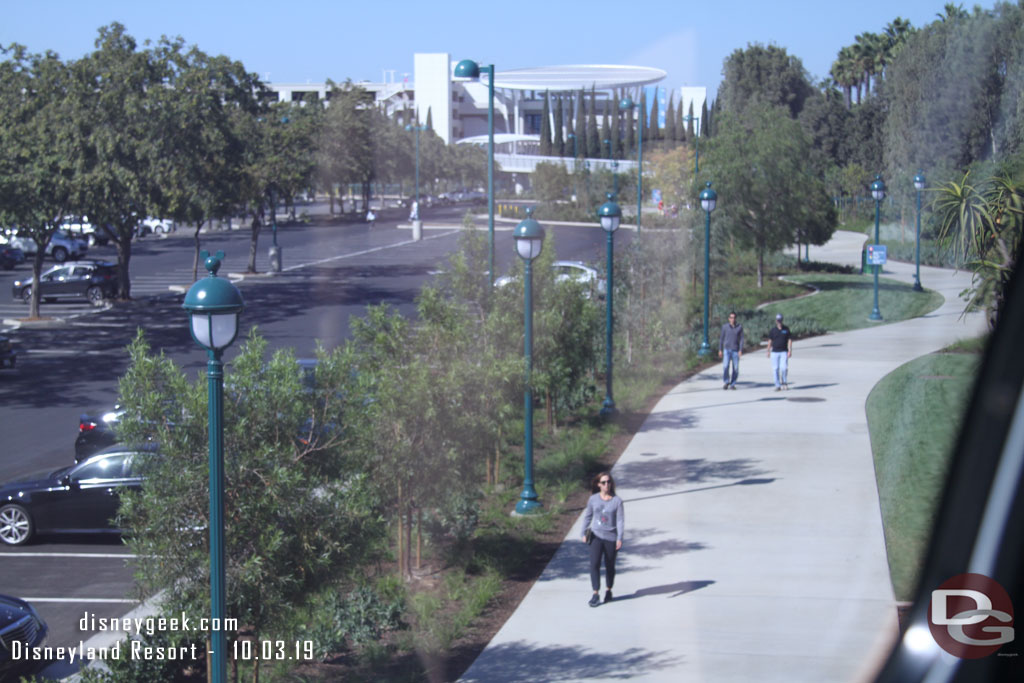 A look at the alternative plan the expansion of the Western Gateway with this walkway and beyond it the Pixar Pals Parking structure in the distance.