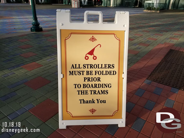 Signs reminding guests of the new stroller procedures.. no more rolling them into the first/last car unfolded.