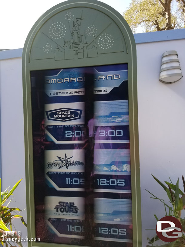 The sun was not helpful in getting a picture of the sign.  This looks to be one of the former Galaxy's Edge boarding pass signs.