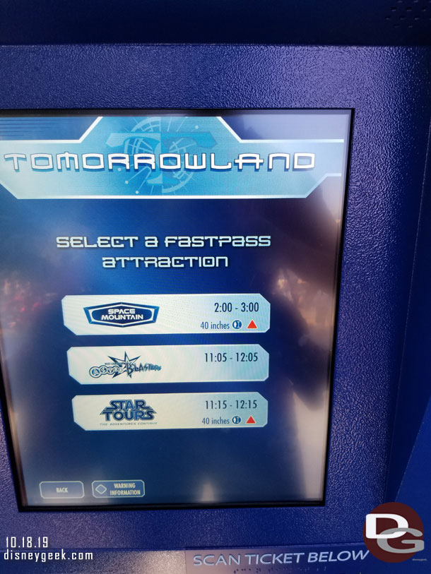 Choose which attraction you want a FastPass for.