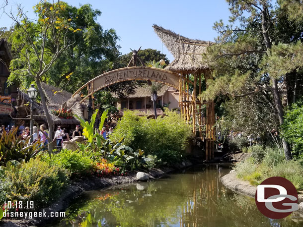 The walls and fences are all down around the Adventureland entrance work.