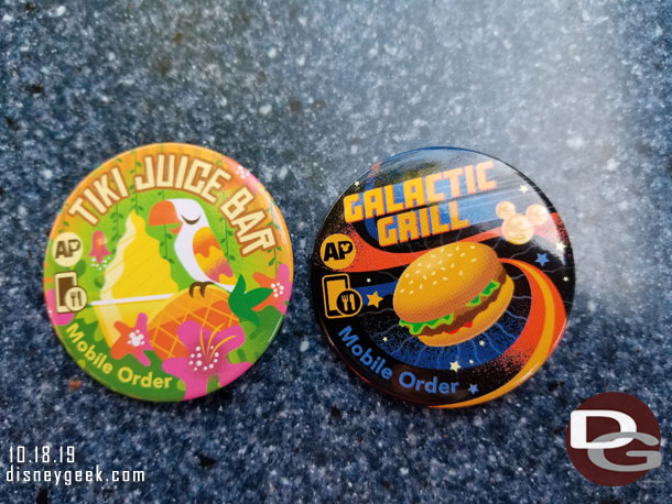 If you are an annual passholder and mobile order at select locations there are free buttons.  Here are two I picked up at lunch today.