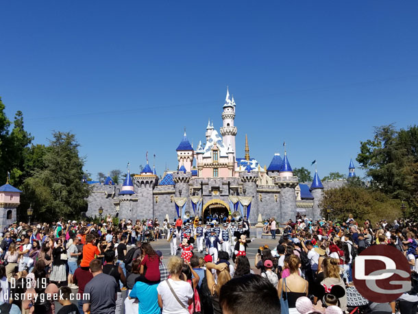 The Disneyland Band and characters staring to march toward Town Square.