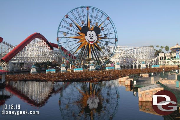 Paradise Bay this morning, World of Color platforms were up for some work.