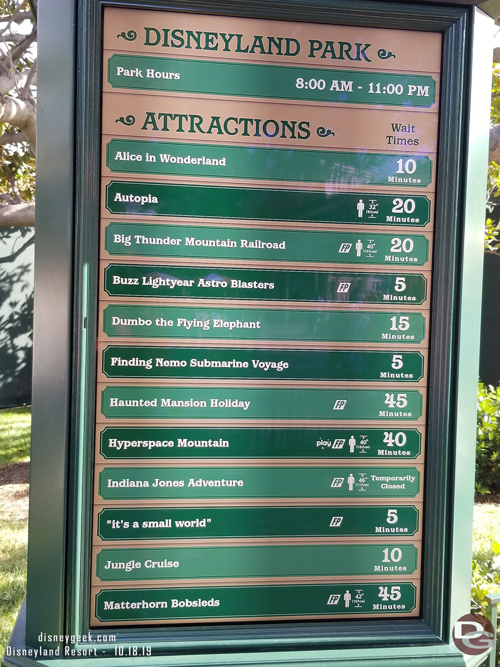 Some Disneyland waits at 10:05am