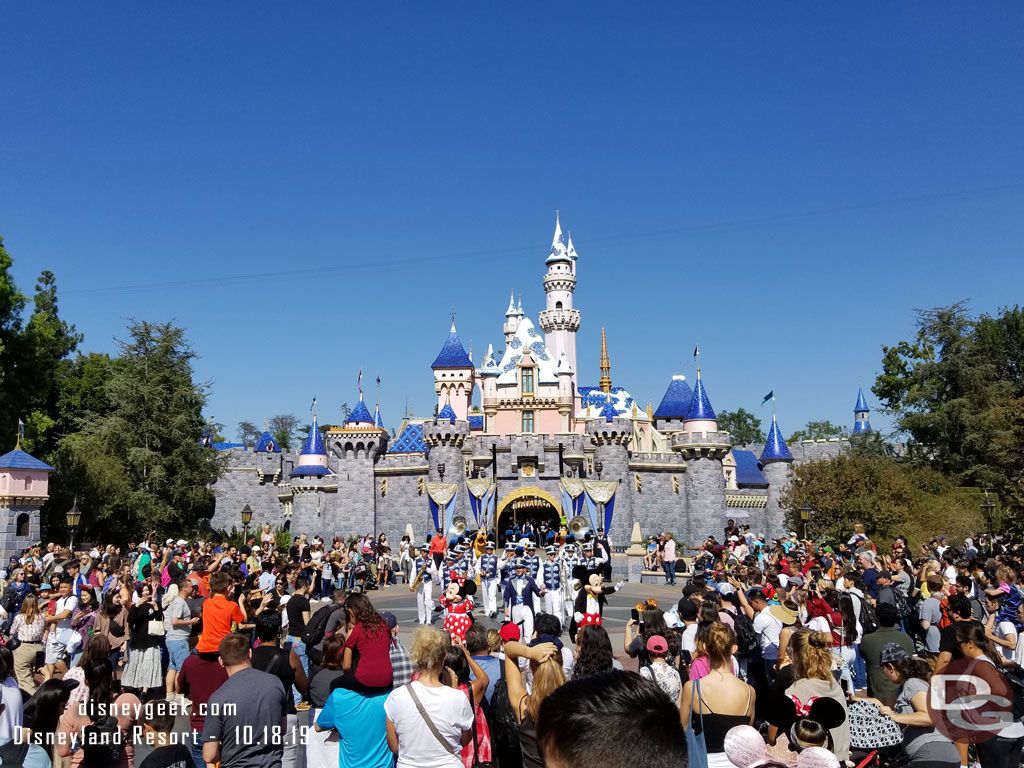 The Disneyland Band and characters staring to march toward Town Square.