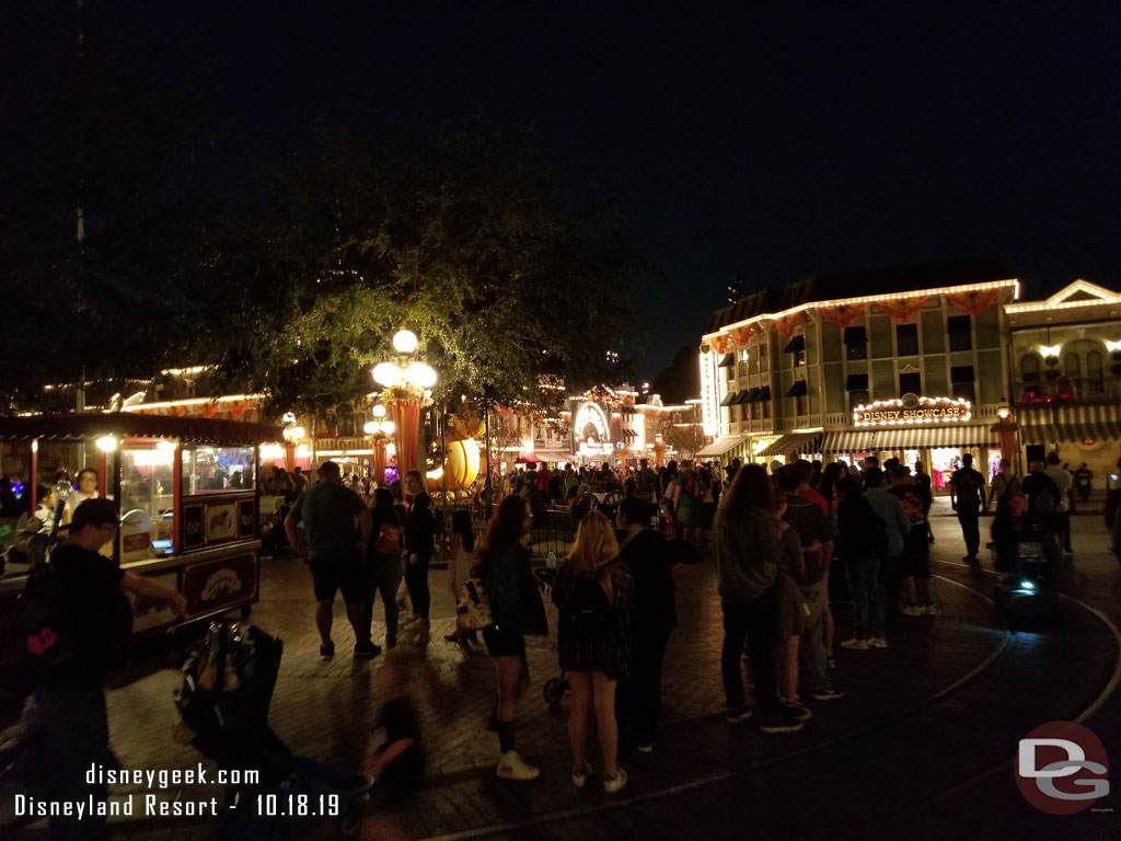 The wait for your picture with the giant Mickey pumpkin wrapped around Town Square to the Churro Cart.