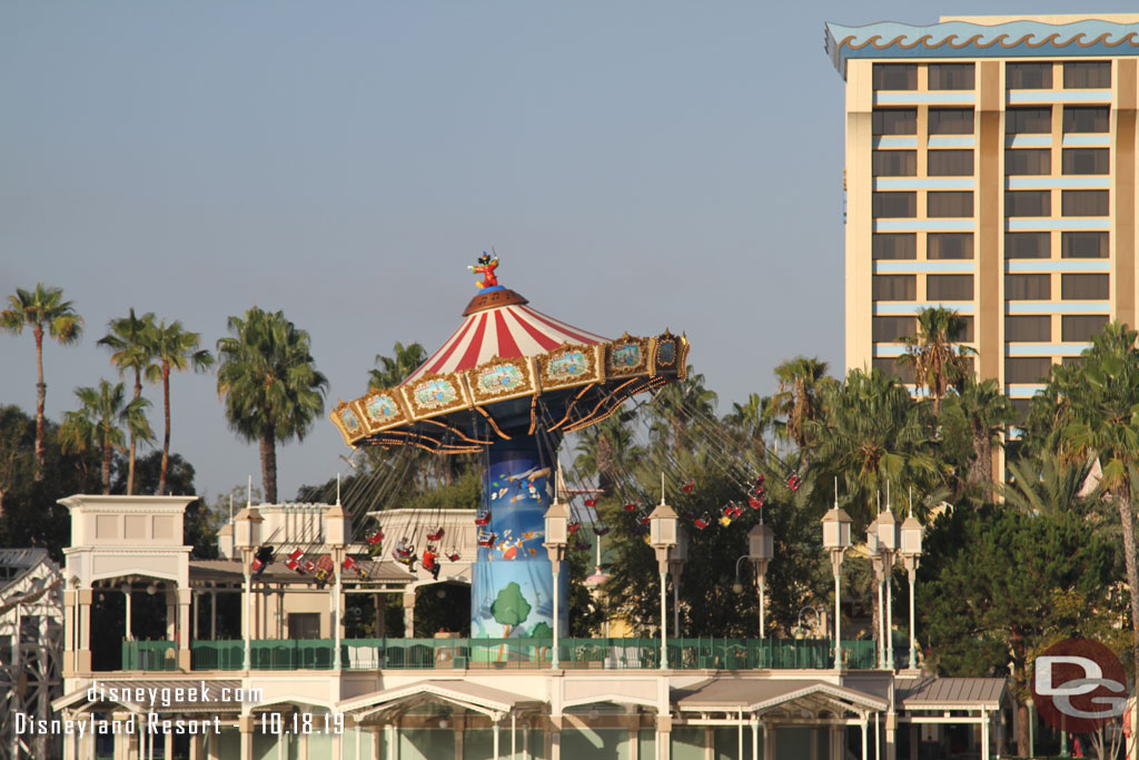 Mickey has returned to his spot on top of the Silly Symphony Swings.  He has been gone for weeks.