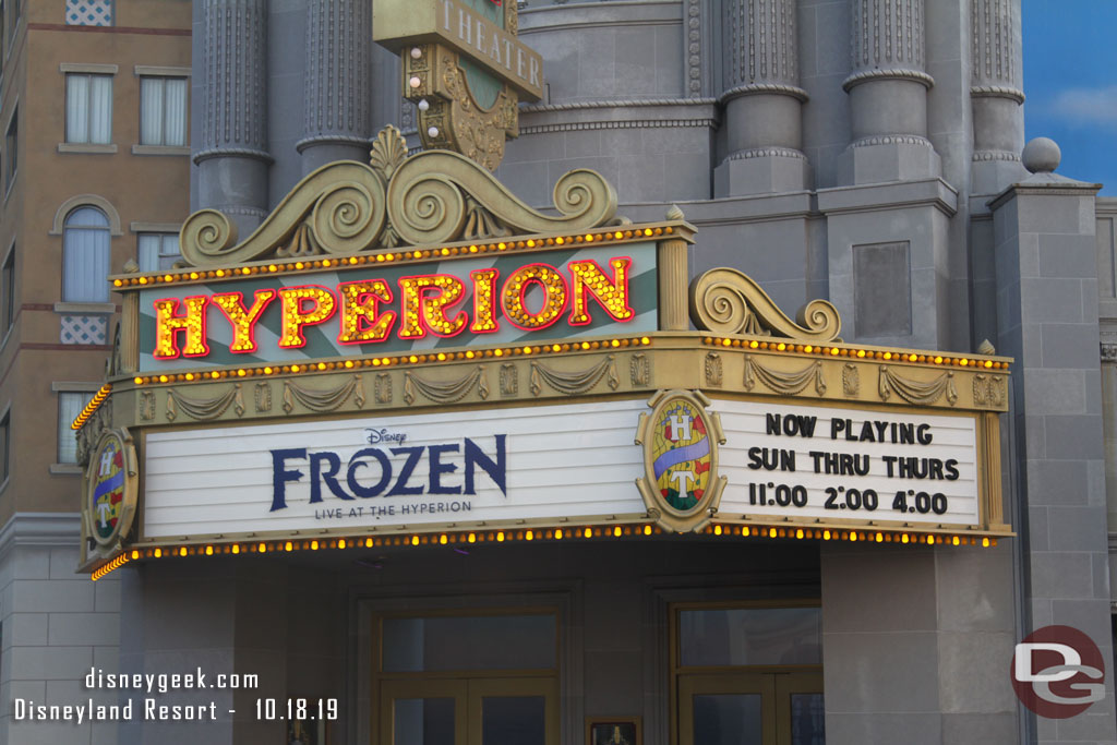 Frozen has a reduced schedule, the show is dark on Friday and Saturdays now.