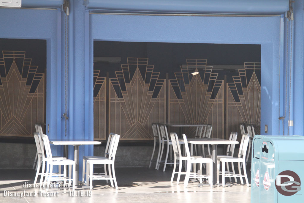 A closer look.  Behind the gold barriers is the exit for the theater.