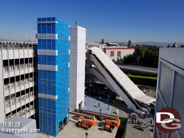 Paver work in this area looks complete and now they are working on the elevator shaft as well as adding elements to the parking structure.