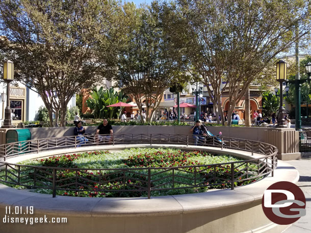 The Headless Horseman statue is gone already and temporary plantings in place.  The Christmas tree will be going up any day now.