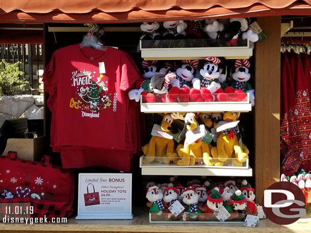 A cart across from Cars Land has Christmas merchandise today.