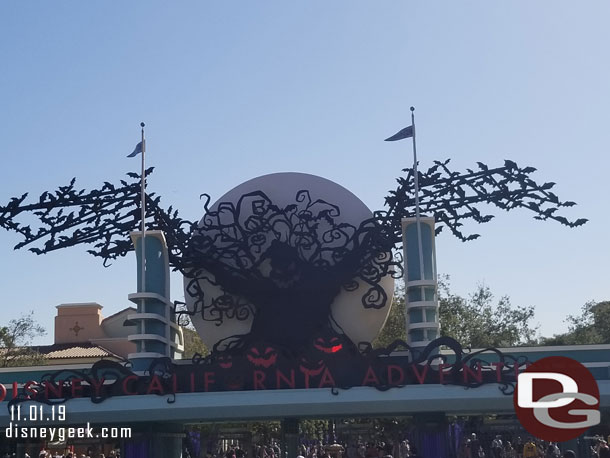 Both park entrances are still decorated for Halloween.