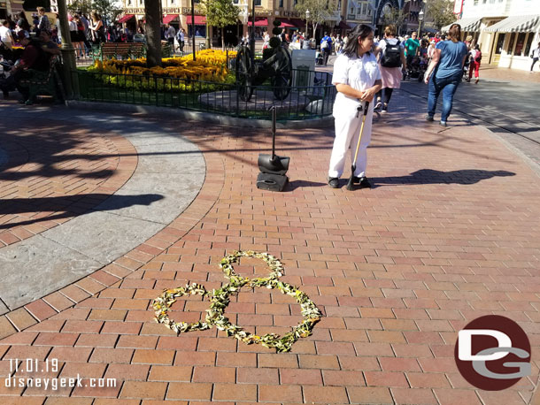 A cast member created some leaf art in Town Square.