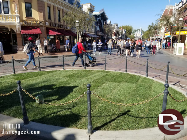 The giant Mickey pumpkin is gone and the area is ready for the arrival of the Christmas tree.