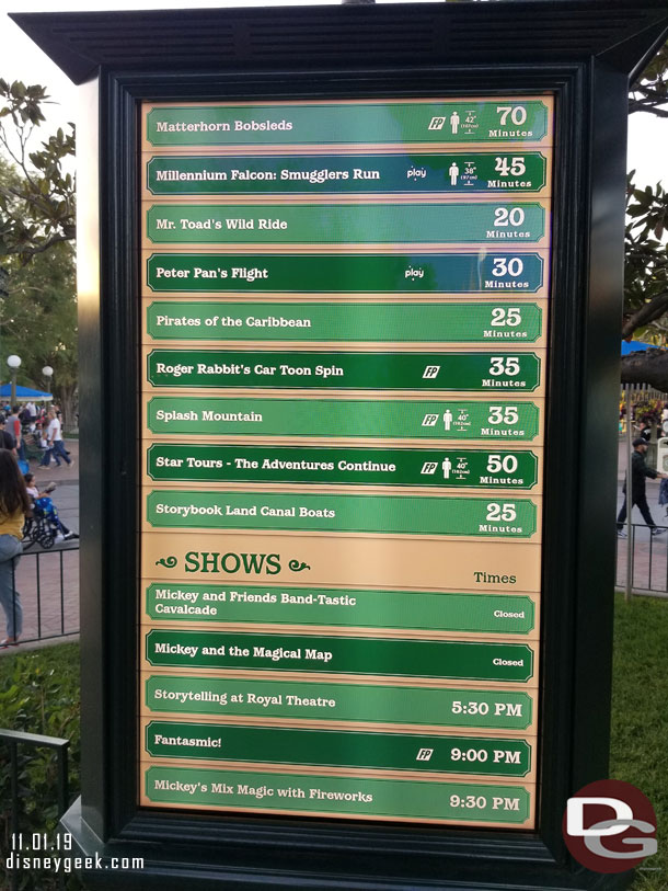 Disneyland wait times at 5:30pm