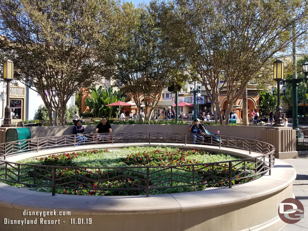 The Headless Horseman statue is gone already and temporary plantings in place.  The Christmas tree will be going up any day now.