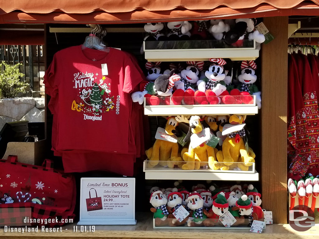 A cart across from Cars Land has Christmas merchandise today.