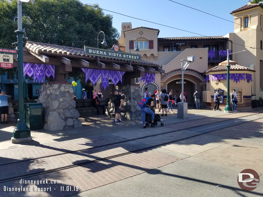 A better look at the Red Car Trolley stop.   They replaced the pavement at the station and added a charging mechanism for the trolleys.