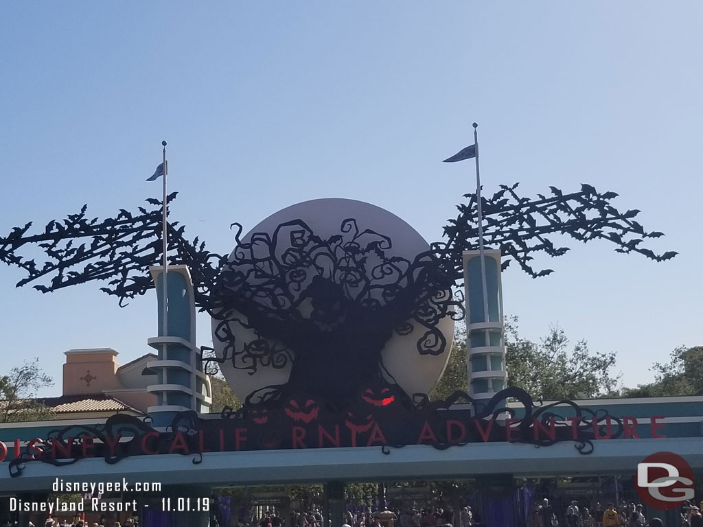 Both park entrances are still decorated for Halloween.