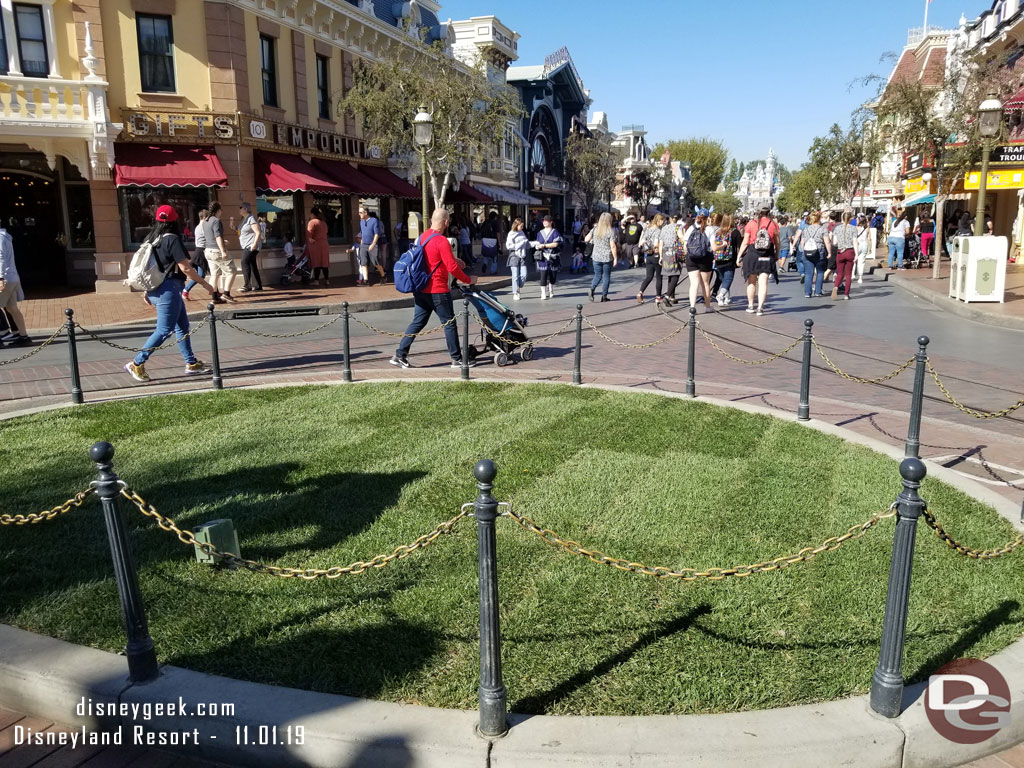 The giant Mickey pumpkin is gone and the area is ready for the arrival of the Christmas tree.