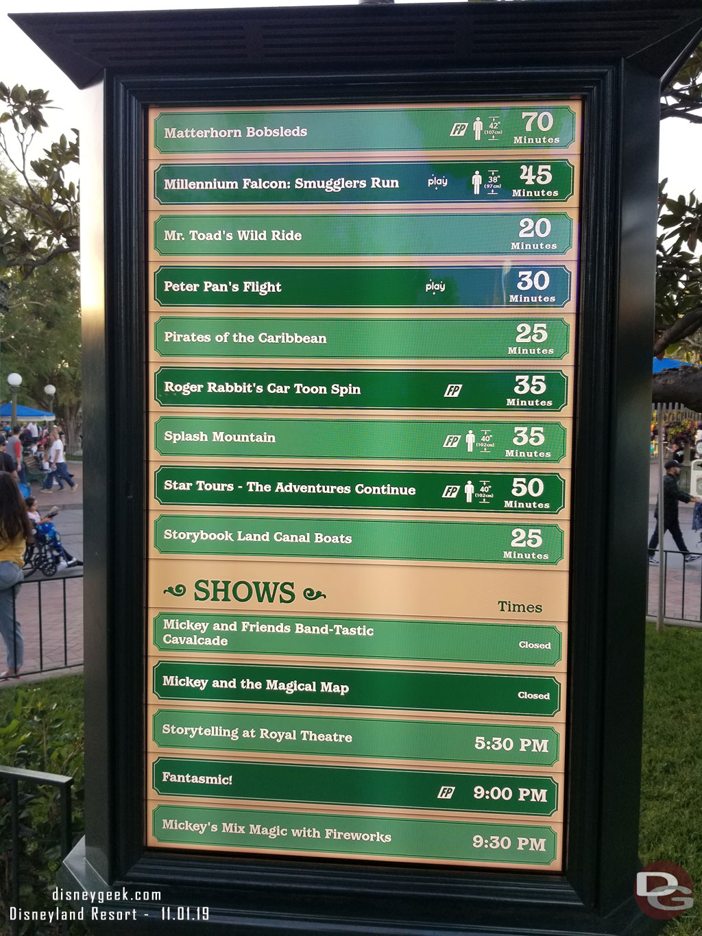 Disneyland wait times at 5:30pm