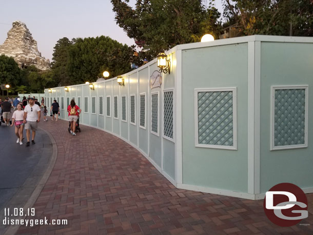 The Tomorrowland Entrance / Hub Renovation Project is moving along.  Walls have been pushed back to allow for a walkway now on the south side (near Plaza Inn)