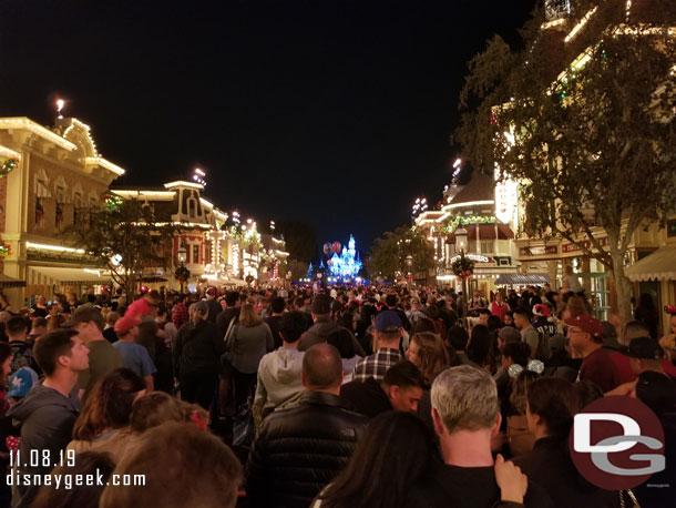 Main Street USA at 9:25pm.. 5 minutes until Believe in Holiday Magic.